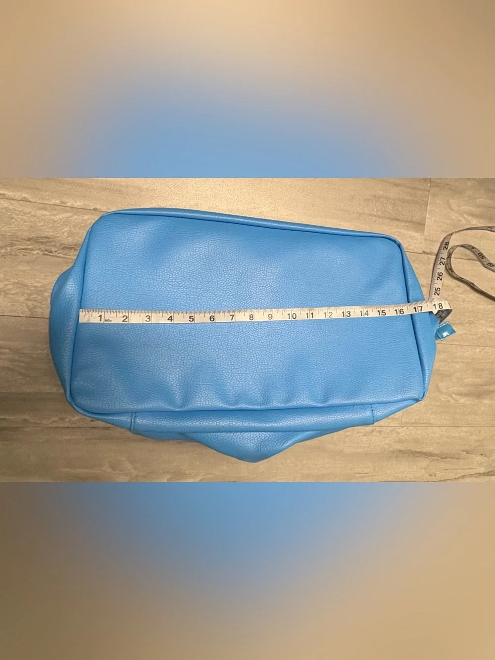 Sky Blue Vegan Leather Multi Pocket Weekender Duffel Tote Bag Bottom Zip. New